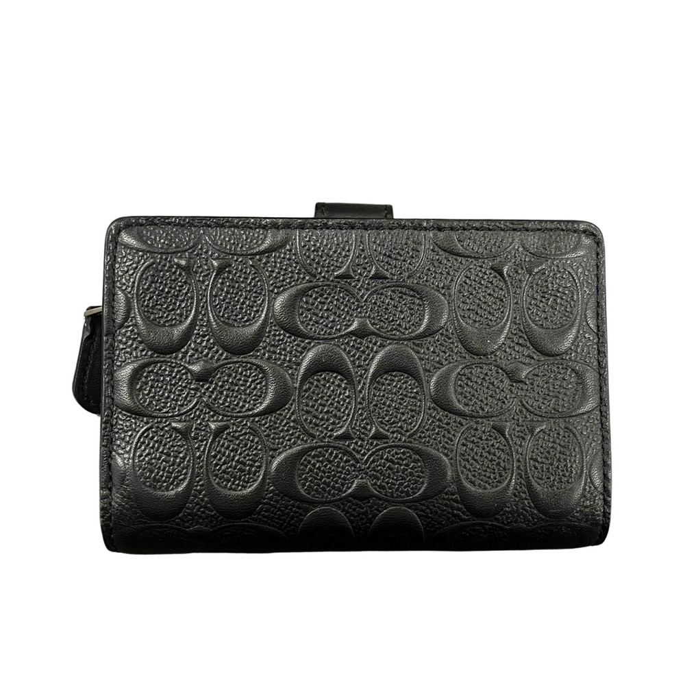 Coach Black Signature Embossed Leather Small Wallet with Gold Emblem - Picture 2 of 3